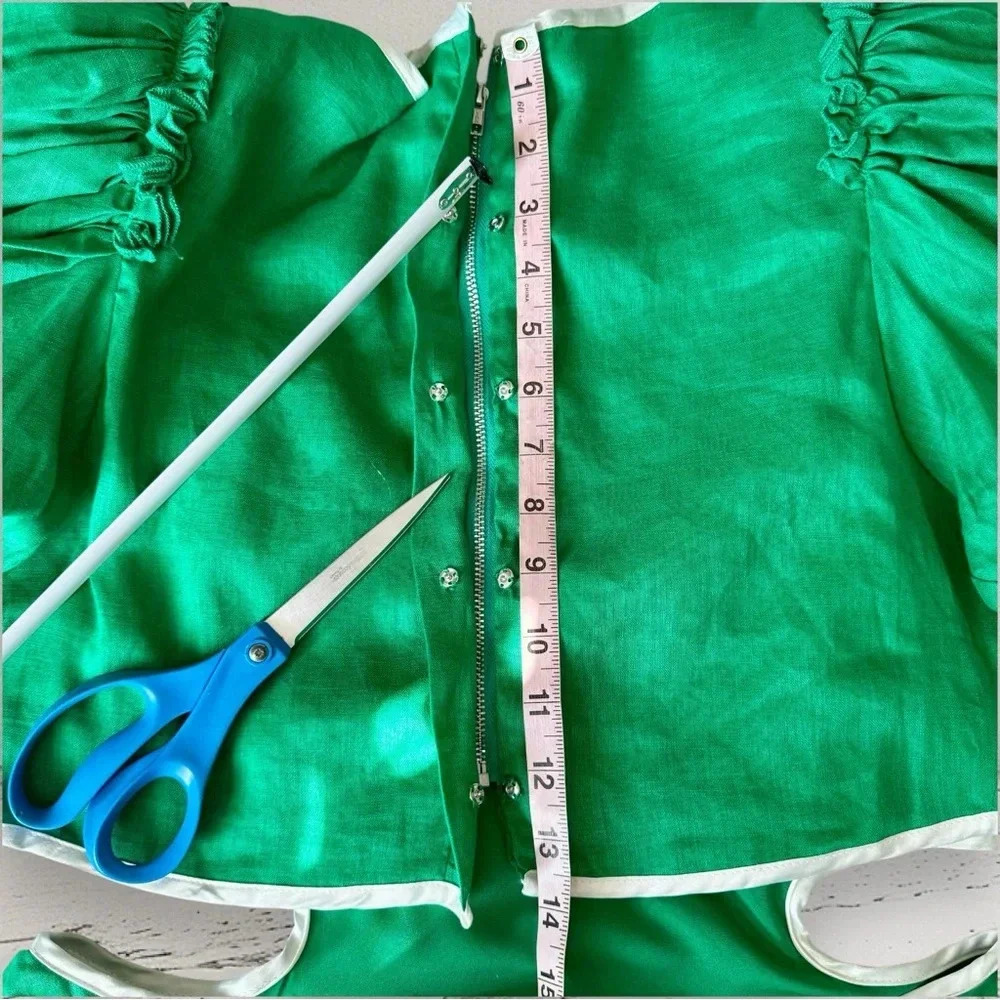 NWT MACKENZIEMODE Puff Sleeve Tiered Maxi Dress in Emerald Size 8 - Picture 12 of 16